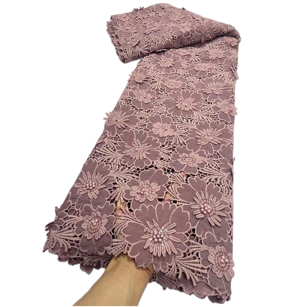 

LJ New Design Flower Pattern Cotton Textile Nice Cord Lace Fabric With Pearls For Women Africa Party Dresses Sewing Lace 2023