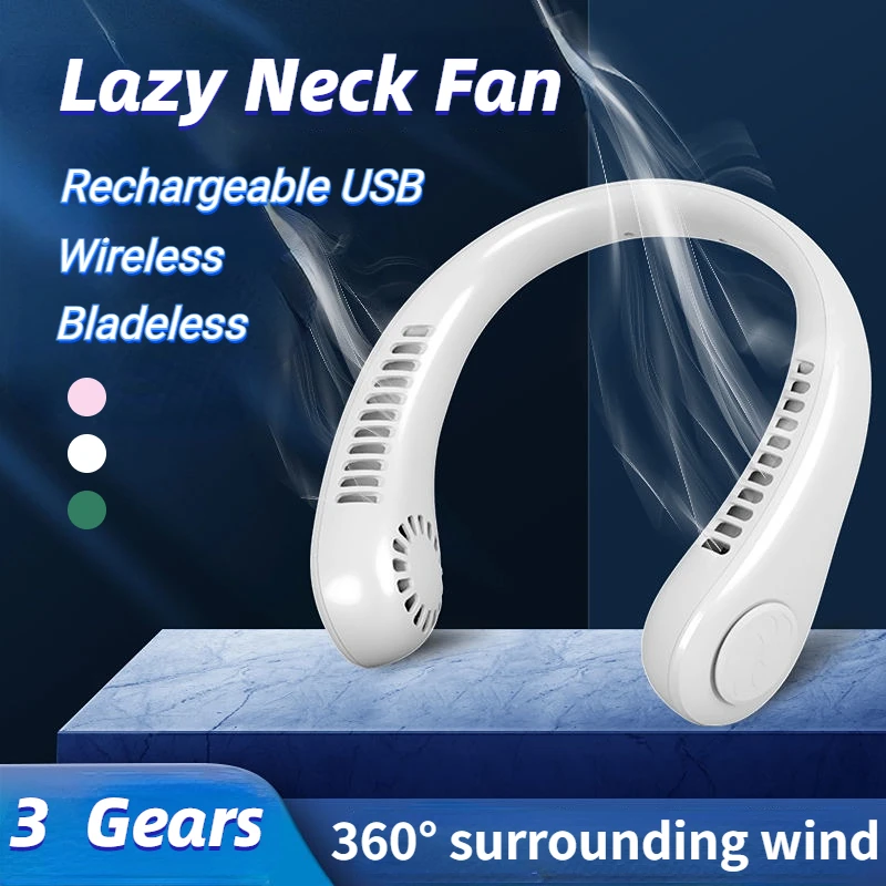 

Portable Lazy Neck Fan Electric Wireless Fan Rechargeable USB Mini Fan Bladeless Mute Fan Hanging Neck Cooler for Outdoor Sports