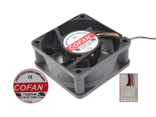 COFAN F-6025FH12B DC 12V 0.85A 60x60x25mm 4-проводной вентилятор охлаждения сервера