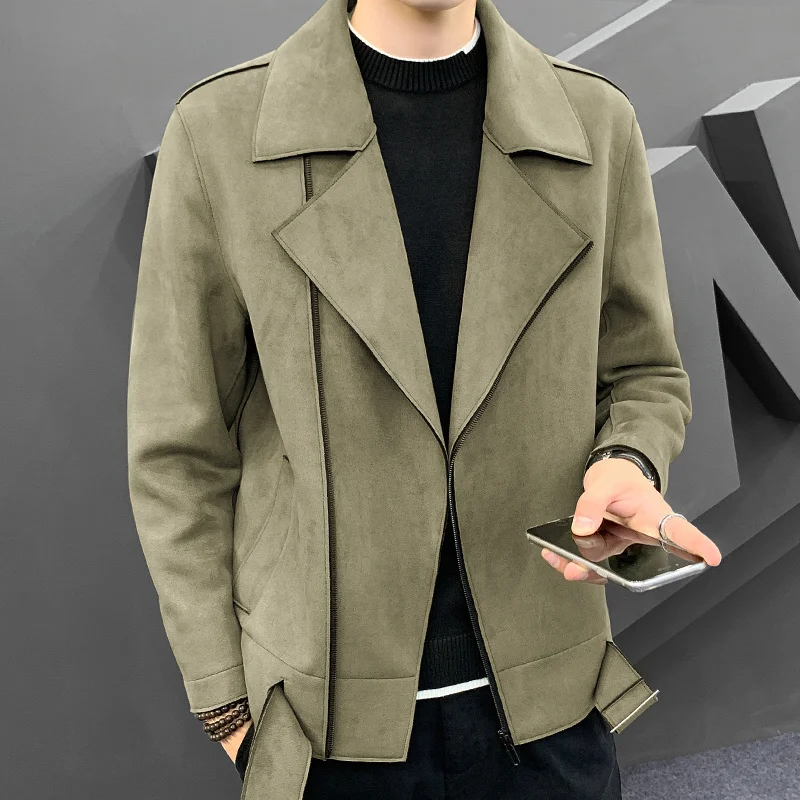 

autumn winter new men's fashion business self-cultivation leather fleece tailored woolen coat men casual solid color jacket