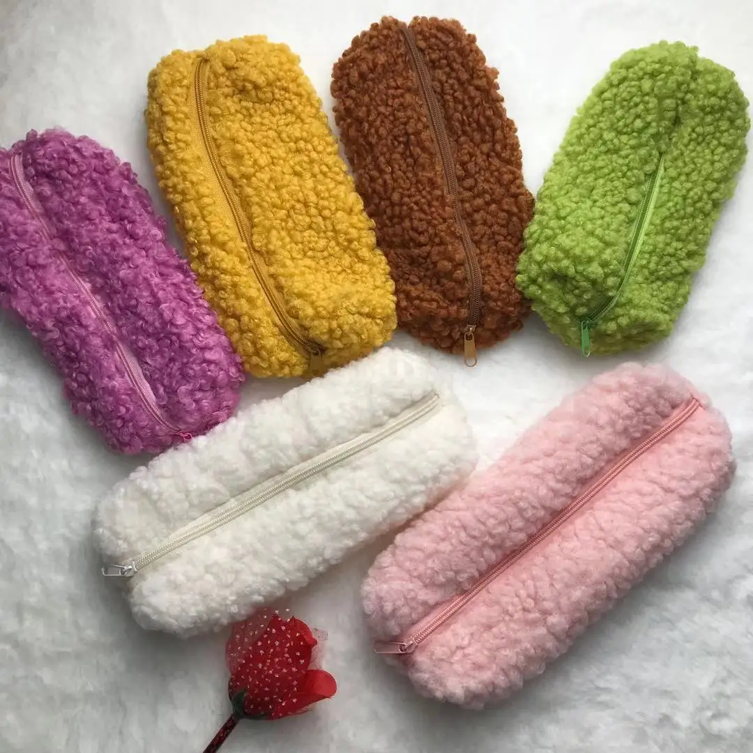 

Ins Korea Cashmere Colored Pencil Case Small Fresh Lovely Sheepwool Bag Students Simple Creative Stationery Storage Makeup Bags