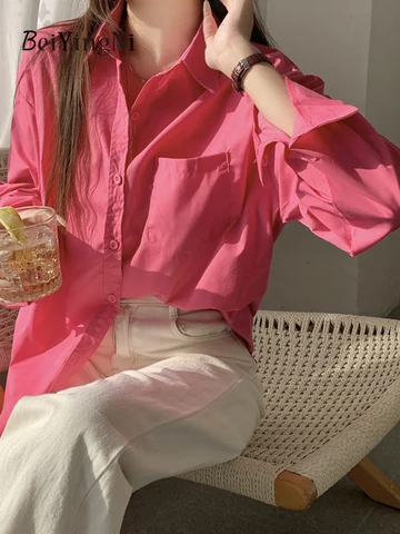 Beiyingni Белые хлопковые рубашки женские oversize