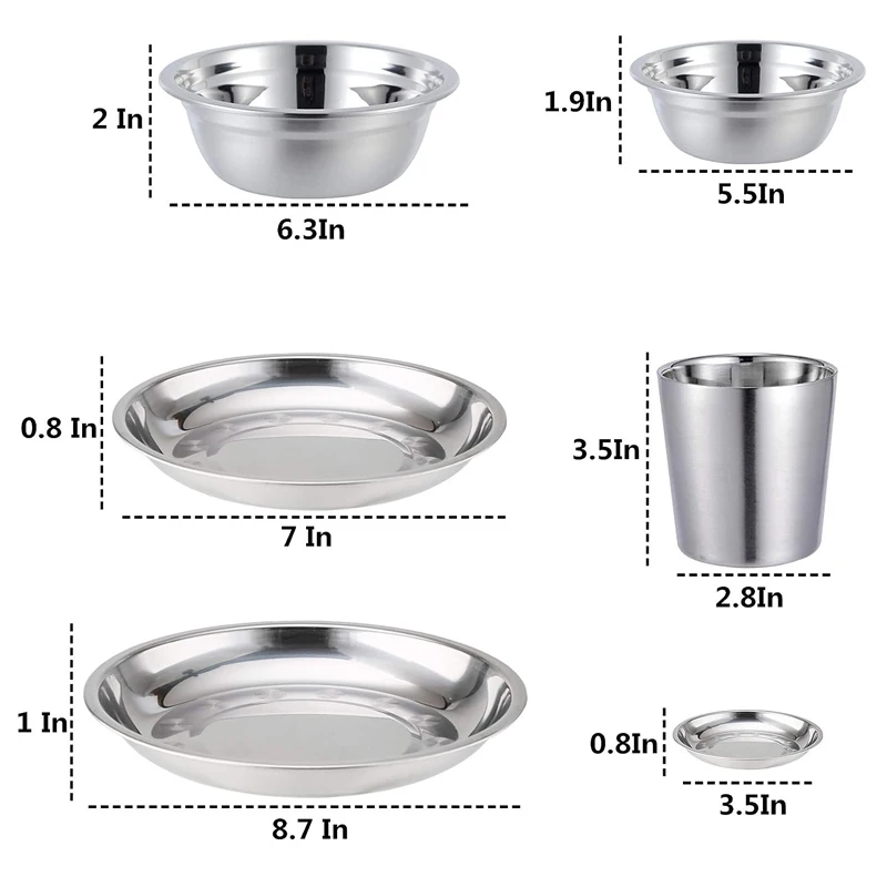 Тарелки для кемпинга чашки и миски из нержавеющей стали набор посуды походы пляж