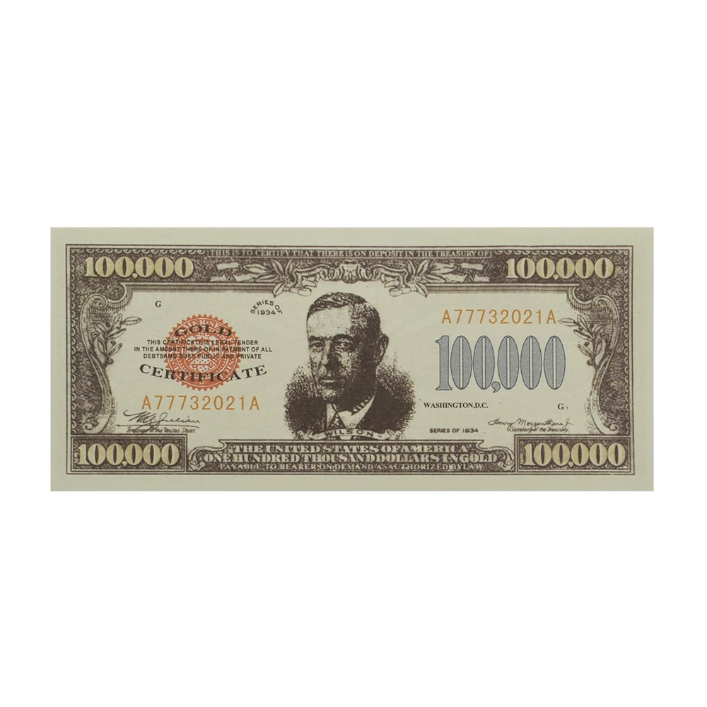 

1934 Wilson 100000 Dollars Serial Banknotes Fans Collect Commemorative Notes Business Gifts