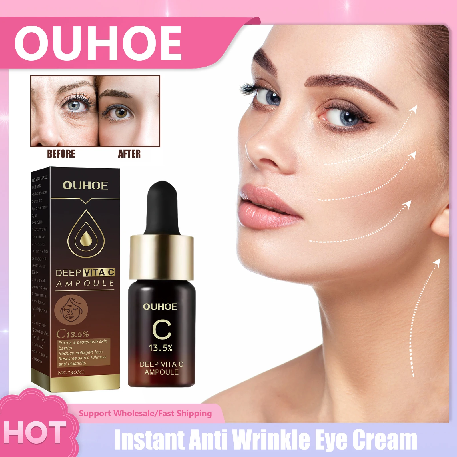 

Anti Wrinkle Facial Serum Pore Shrinking Dark Spots Whiten Hyaluronic Acid Vitamin C Ampoules Fade Fine Lines Face Care Essence