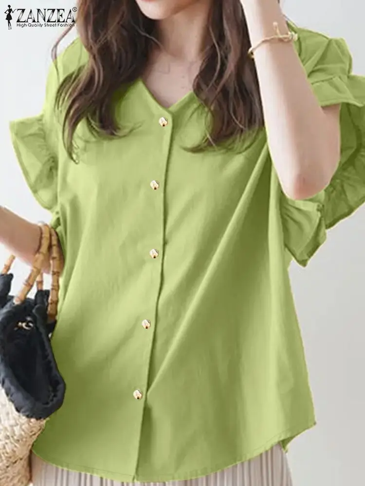 Корейская модная женская блузка ZANZEA элегантная рубашка с V-образным вырезом и