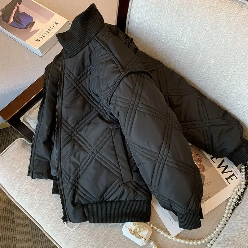 Women Winter Vintage Loose Pockets Cotton Padded Jackets Fashion Autumn Parkas Female Outerwear Streetwear Diamonds Tops S47