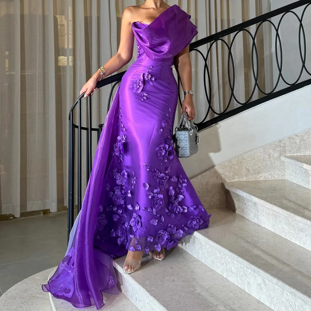 Атласное вечернее платье трапециевидной формы на одно плечо без рукавов длиной