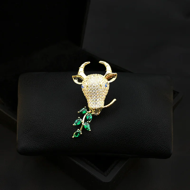 

Little Taurus Brooch Animal Gifts High-End Men and Women Zodiac Accessories Pins Fixed Decorative Clothes Neckline Jewelry 3719