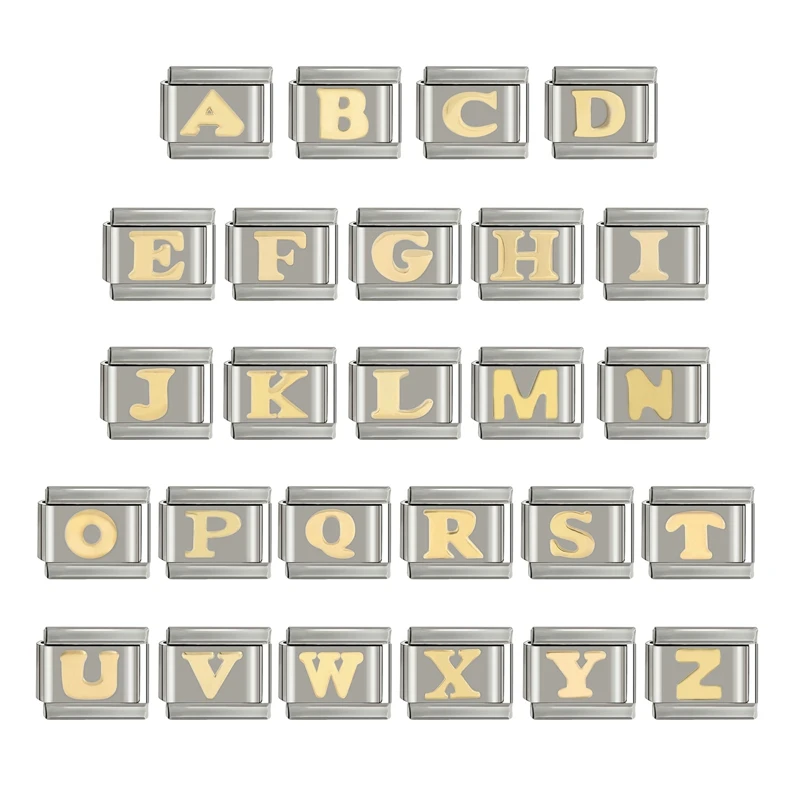

Fashion Charm Golden 26 Letter Pattern Italian Links Fit 9mm Bracelet Stainless Steel Jewelry Diy Making Bracelet Accessories