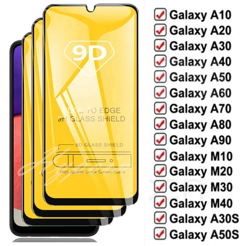 

9D Full Cover Tempered Glass on For Samsung Galaxy M10 M20 M30 A10 A20 A30 A40 A60 A70 S A80 A90 A50 S screen Protectors