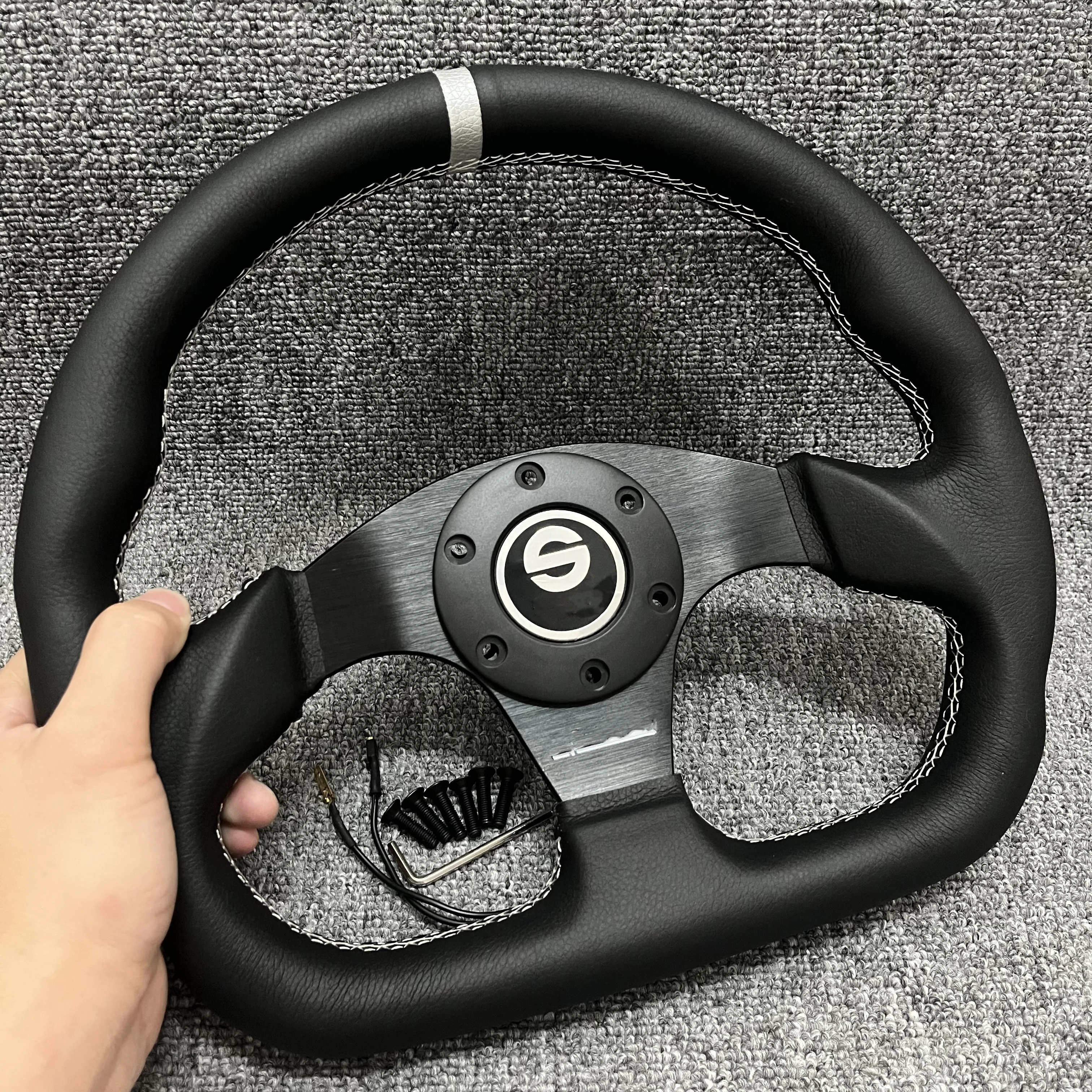 Черный кожаный руль D-образной формы 320 мм гоночное белое серебряное кольцо с