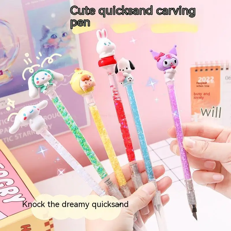 

Симпатичный ручной нож Sanrio для аккаунта, нож-ручка, наклейка с текущим песком, нож для резки бумаги, нож для демонтажа и доставки, оптовая продажа