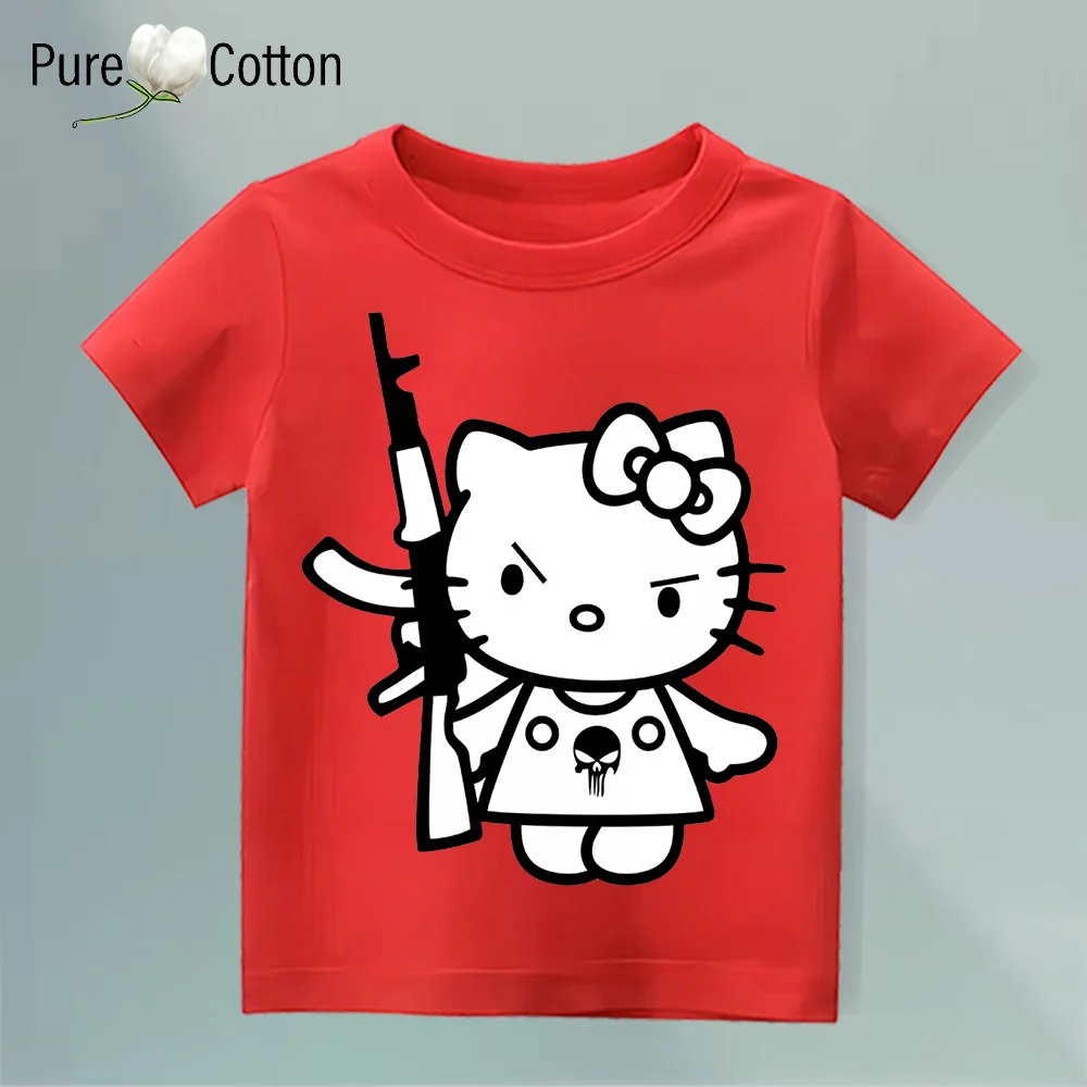 Совершенно Новый Детский Комплект С Короткими Рукавами И Рисунком Кота В Уличном