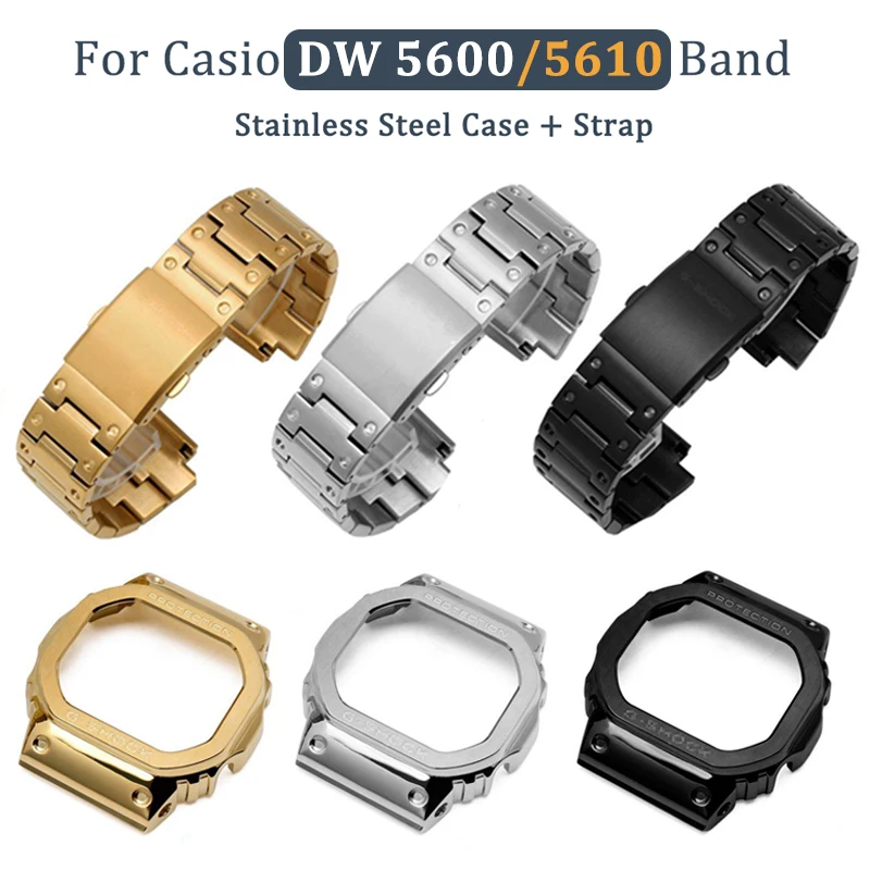 

G-Refit DW5600/5610 GWM5610 Stainless Steel Watchband Case/Bezel Accessories Bracelet Repair Tools Silver Black Strap Wholesale
