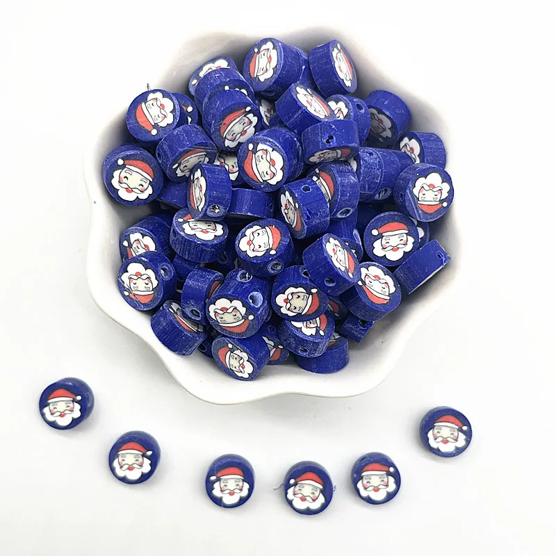

30pcs 10mm Christmas Pattern Beads Polymer Clay Spacer Loose Beads for Jewelry Making DIY Bracelet Accessories #06