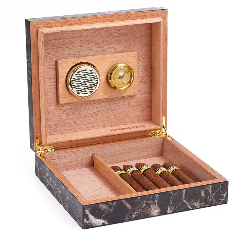 HANNICOOK marble cedar cigar box moisture box portable cigar moisture and constant humidity cigar box
