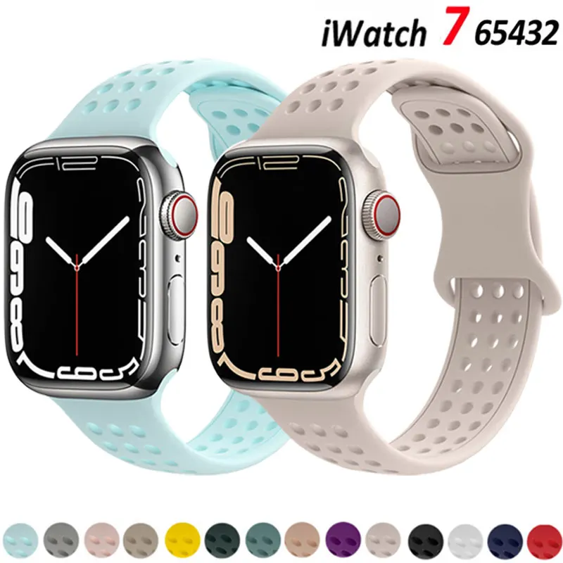 

Ремешок силиконовый для Apple Watch Band 40 мм 44 мм 45 мм 41 мм, Воздухопроницаемый браслет с сотовым отверстием для iWatch 7 6 5 4 3 SE, 38 мм 42 мм