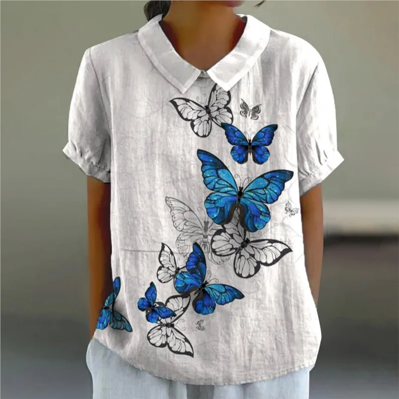 Повседневные женские винтажные блузки на весну и осень с короткими рукавами из