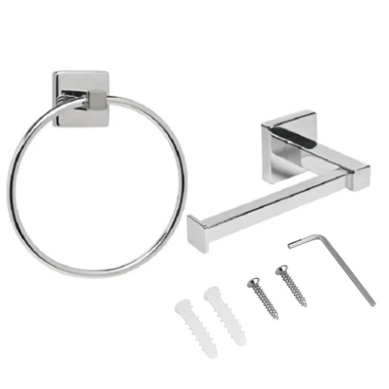 

Stainless Steel Towel Ring And Toilet Roll Holder Set - 2 Pieces Bathroom Accessory Set Wall-Mounted