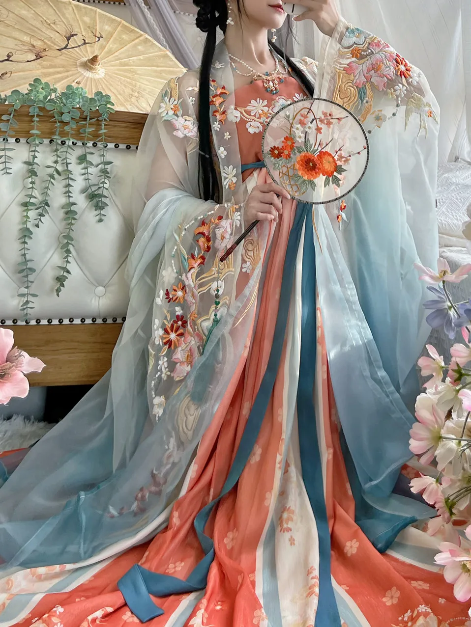 Spring Summer Chinese Hanfu Women Traditional Hanfu Dance Fairy Costume Ancient Princess Delicate Embroidery Cosplay Dress Set