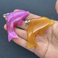 cute natural stone agate dolphin shaped pendant 37 61mm diy make earring necklace accessories for men and women charm jewelry