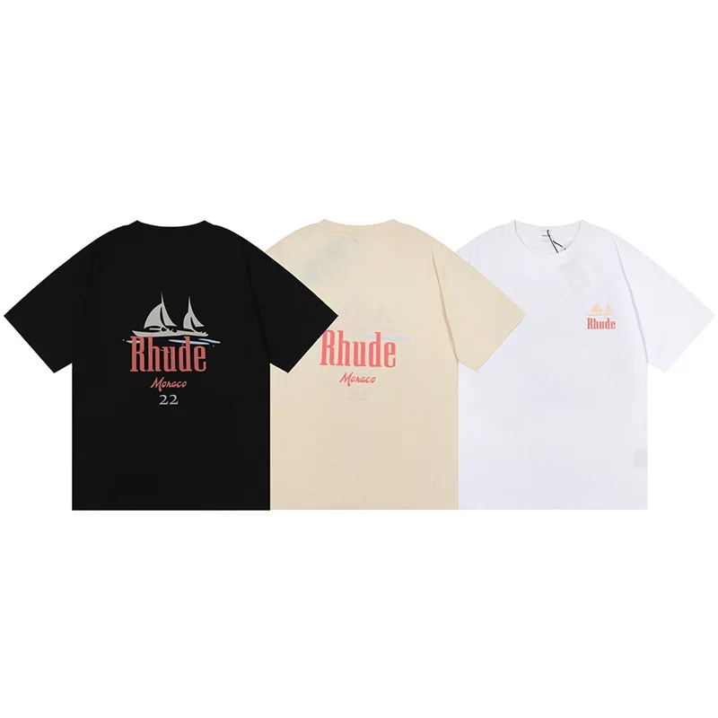 

RHUDE T-shirts 22SS Men Women 1:1 Best Quality Summer Men's Sailboat Printing Short Sleeve Top Tees T-Shirt T Shirts Cotton