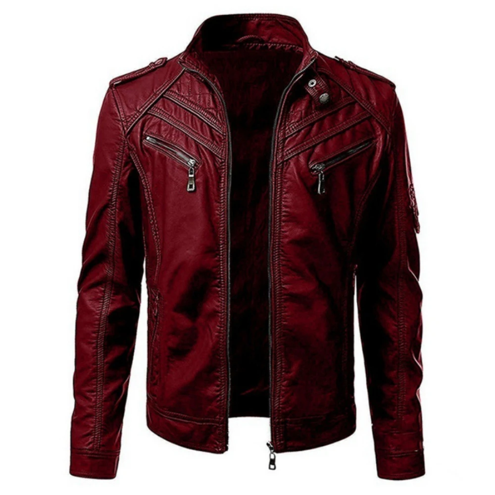 

2021 brand foreign trade European and American men's jacket men's youth stand collar punk men's motorcycle leather coat