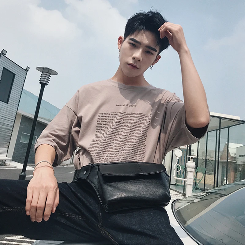 Small Shoulder Bags for Men Casual Single Strap Crossover Purse Solid Color Black Leather Chest Belt Purses Mens Bag Crossbody