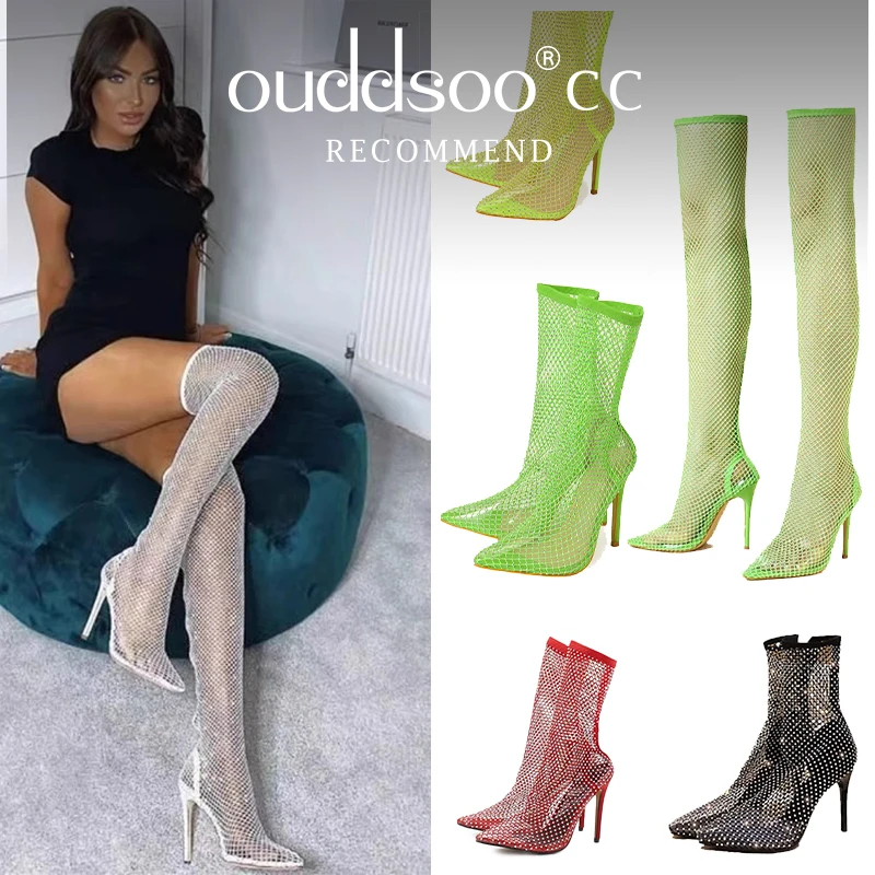 

ODS Women's Botas 2023 Summer Large Size Breathable Over-The-Knee Boots Fashion Full Drill Sexy Pointed High Heels Colors 4142