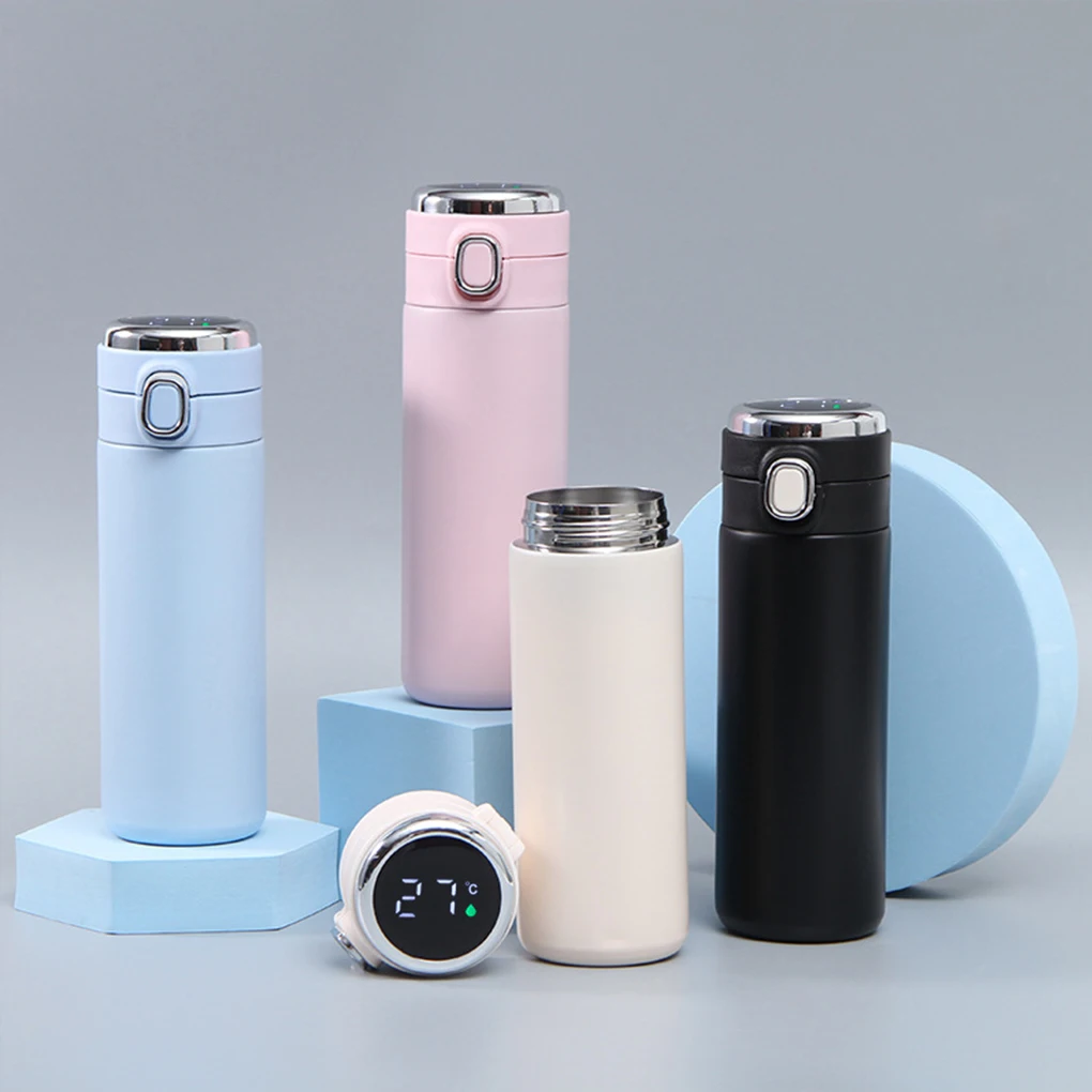 

420ml Smart Thermos Cup Large Capacity Water Bottle 304 Stainless Steel Vacuum Cup Digital Display Bounce Cap Portable Drink Mug