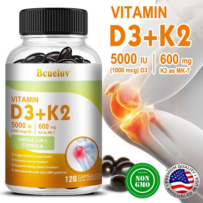 

Vitamin D3+K2 Vegetarian Capsules Advanced Absorption Optimizes Bones and Supports Immune, Cardiovascular, and Bone Health