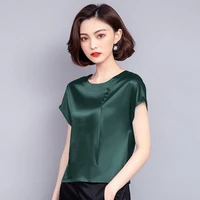 new simulation silk all match short sleeved shirt casual simple pure color ladies t shirt