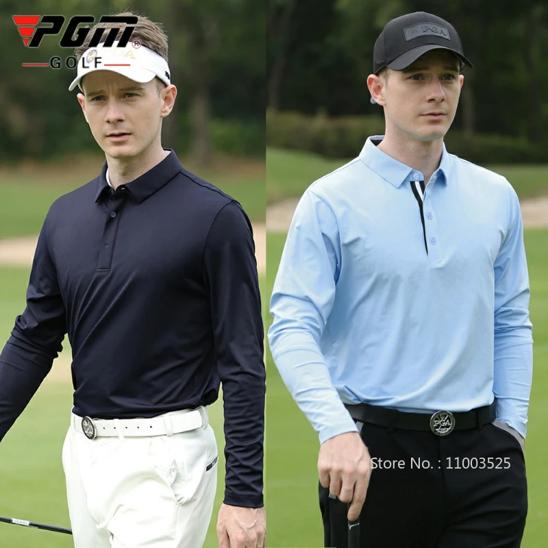 Фото Pgm 2025: рубашка-поло с длинными рукавами, весна-осень, повседневные топы с базовым воротником, мужские однотонные эластичные спортивные футболки, командная одежда M-4XL №2