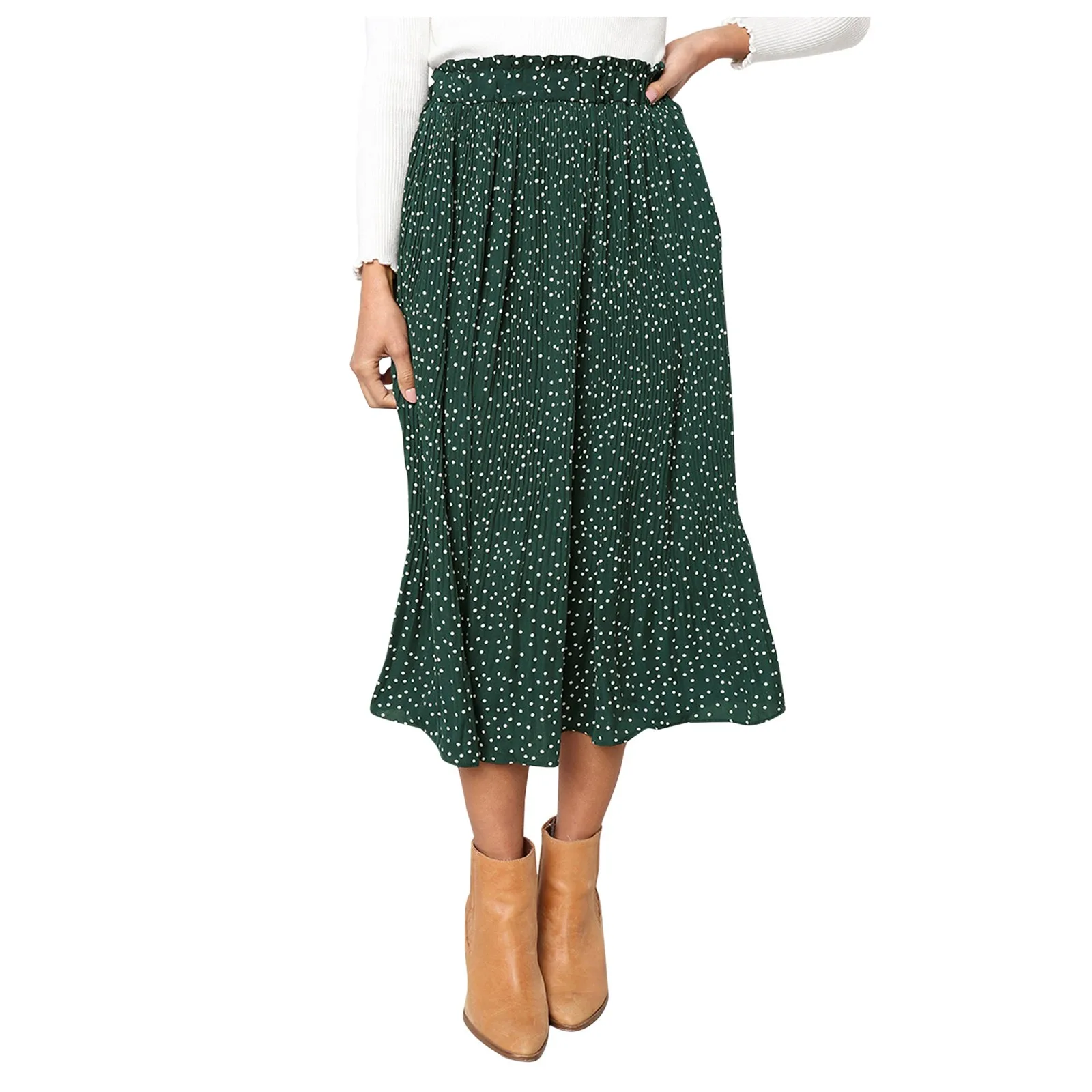 

Waist Polka Midi Casual Dot Skirt High Maxi Swing Elegant Women's Pleated Skirt Skirt skirt