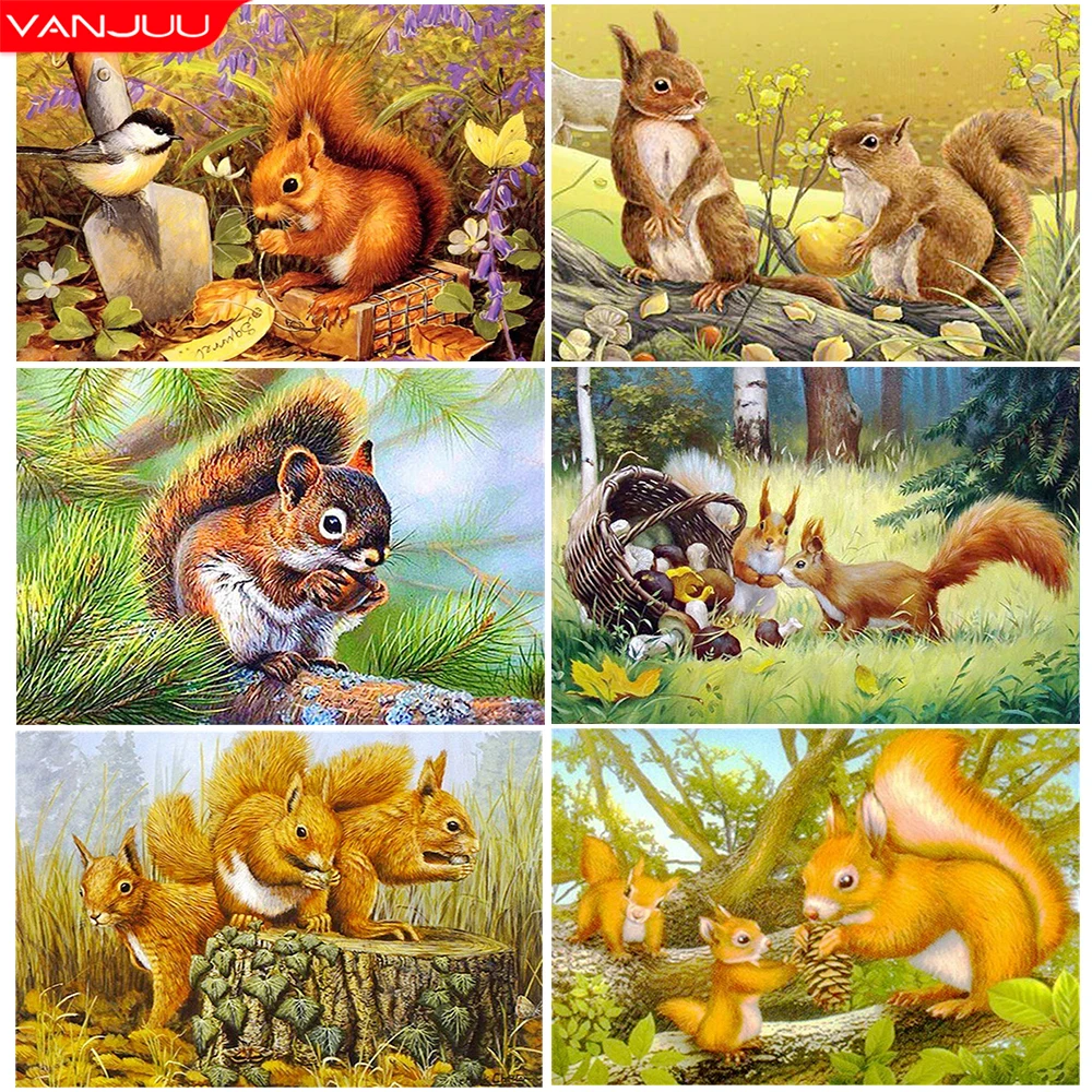 

Squirrel Diamond Embroidery 5D DIY Animal Diamond Painting Art Round/Square Rhinestone Idyllic Scenery Home Decor Painting Gift