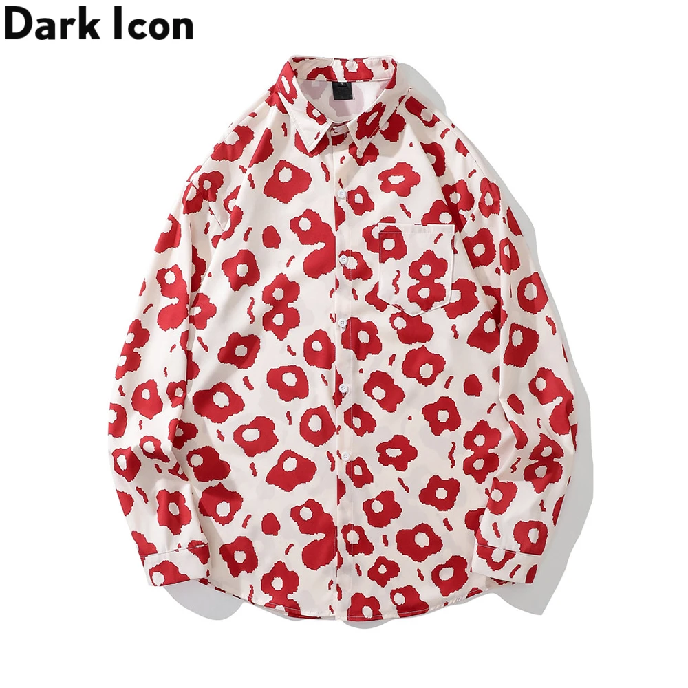 

Мужская рубашка с длинным рукавом и цветочным принтом