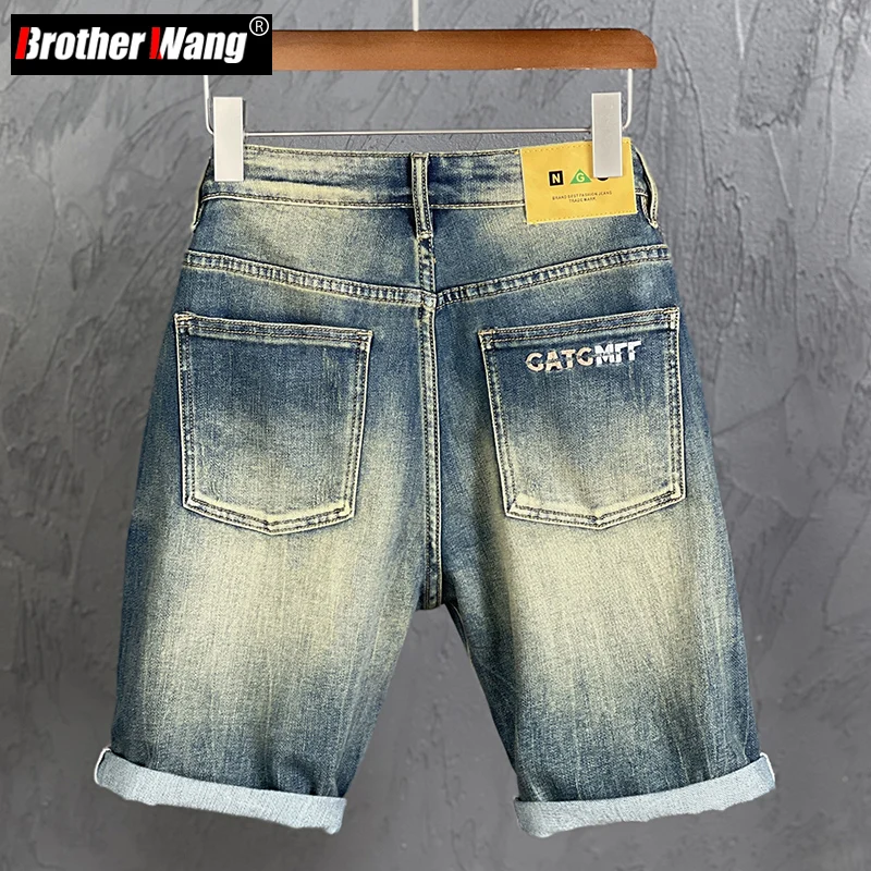 

High Quality Men's Vintage Cotton Stretch Denim Shorts 2022 Summer New Fashion Regular Fit Short Jeans Male Brand Clothes