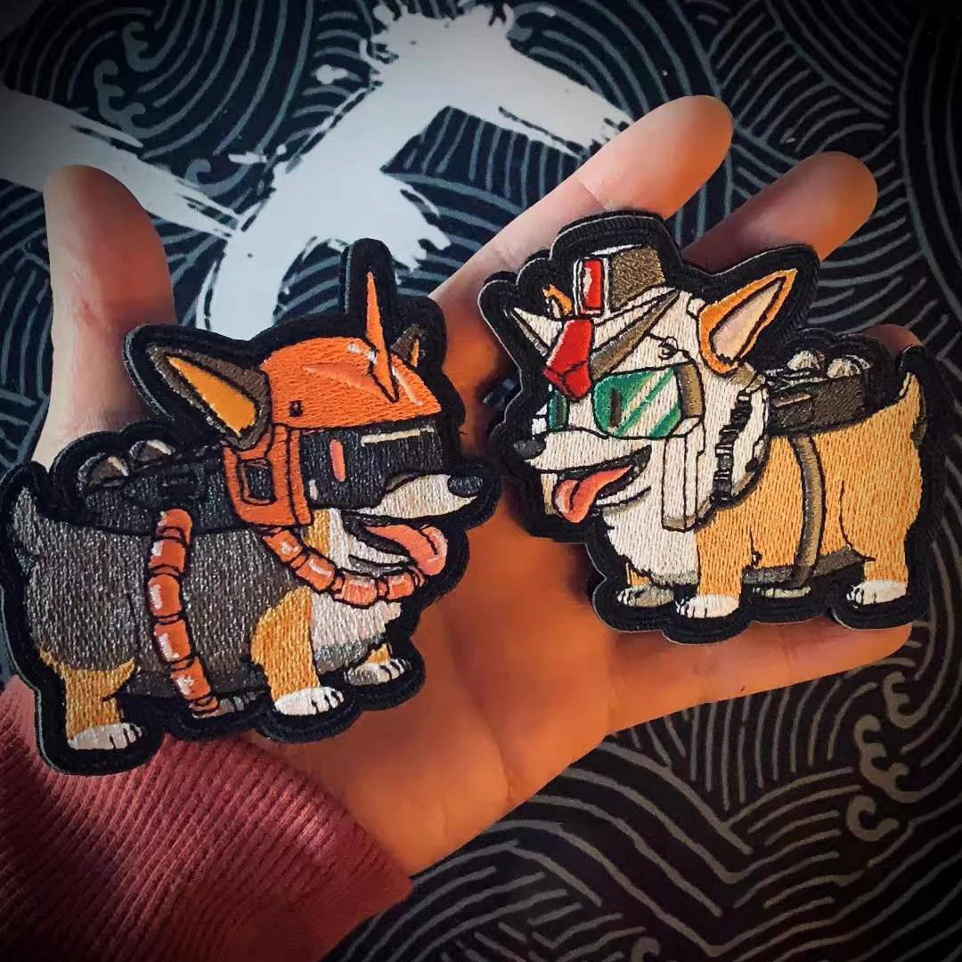 

3D PVC Cartoon Corgi Luminous Patches on Clothes Embroidered Adorable Puppy Tactical Morale Badges on Backpack Sticker with Hook