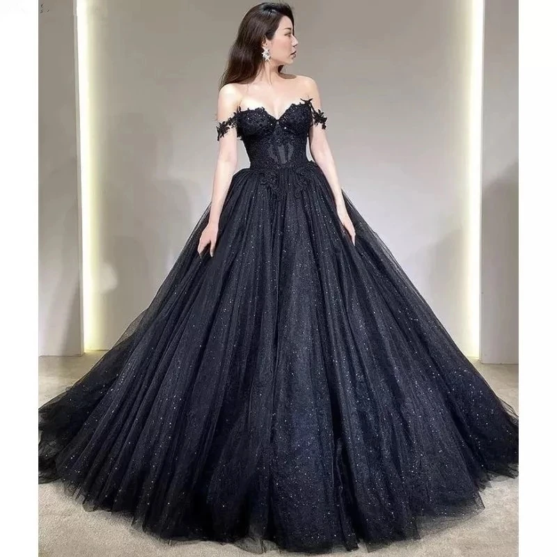 NEW Glittering Tulle Ball Gown Quinceanera Dresses Off-Shoulder For 15 Party Prom Dress Floor Length Cinderella Birthday