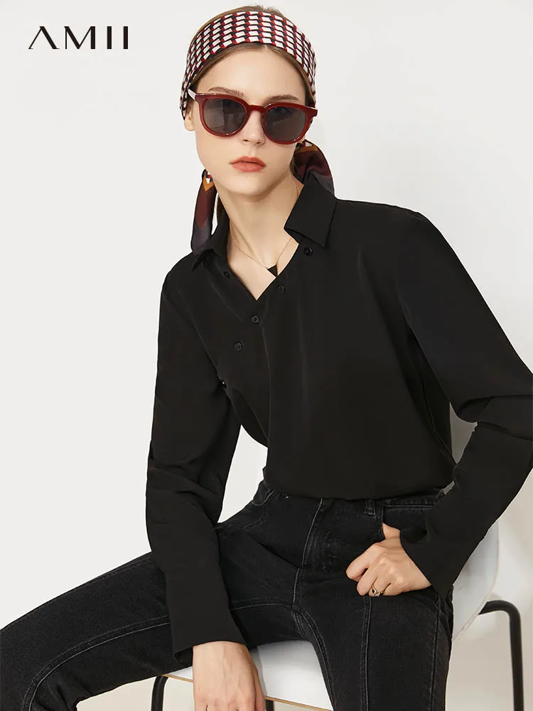 

AMII Minimalism Womens Shirts Office Lady Asymmetry Button up Shirt Autumn New Long Sleeve Blouse For Women Female Tops 12170448