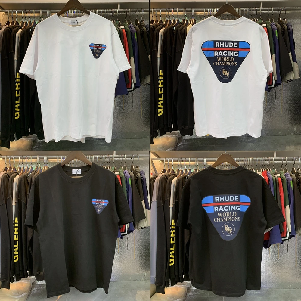 

2023ss Racing Trophy Rhude T-Shirt Men Women Apricot Black White Top Tee Loose Rhude Short Sleeve Top With Tags