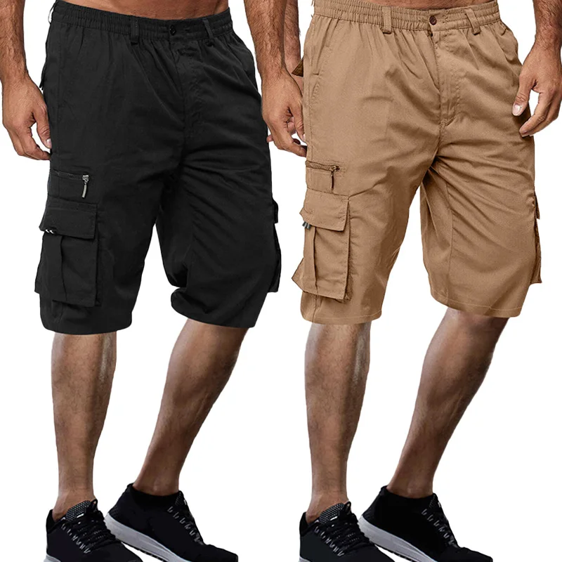 

Шорты-карго мужские тактические, джоггеры, штаны для работы, повседневные с несколькими карманами, на пуговицах, свободные летние брюки до колена с широкими штанинами