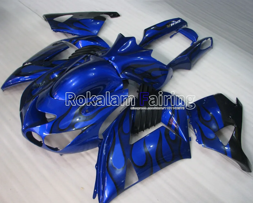 

Для Kawasaki Ninja черный комплект ZX14R синее пламя 2006-2011 ZZR 1400 06 07 08 09 10 11 обтекатель ZX-14R (литьё под давлением)