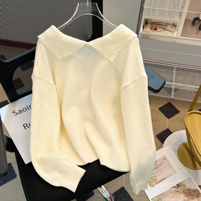 Милые свитера с воротником Питера Пэна для женщин универсальный пуловер