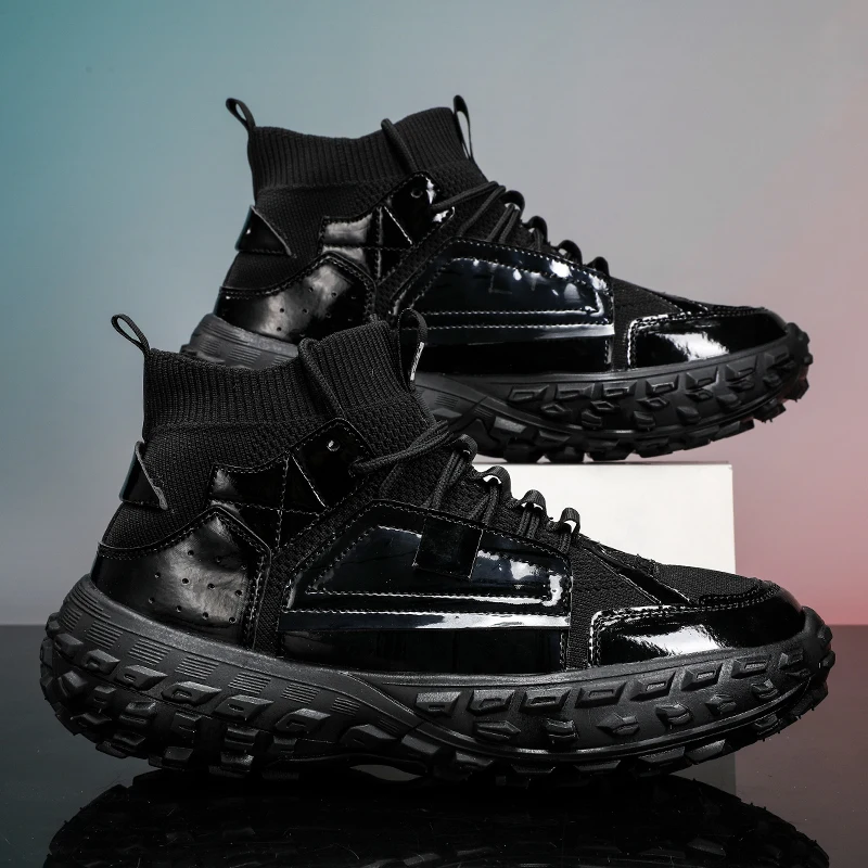 

High Top Shoes Men's Autumn 2022 New Silver Shiny Fly Woven Socks Shoes Tire Soles Dad Shoes Sports Casual Shoes
