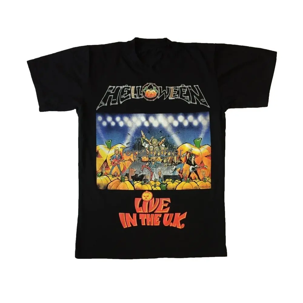 

Vintage Helloween Live In U.K. T Shirt Rare Speed Power Heavy Metal Band Concert Tour Album Promo Retro Merchandise Black Tee