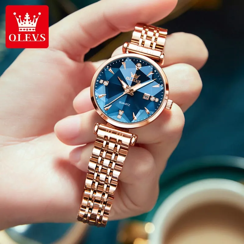 OLEVS 2023 New Womens Watches Luxury Brand Fashion Ladies Watch Rose Gold Strap Luminous 30M Waterproof Quartz Watch Reloj 5536