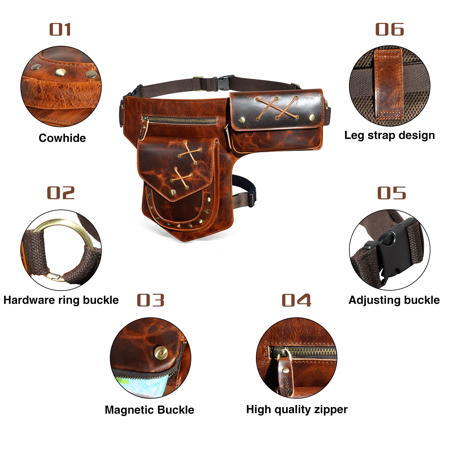 Винтажная кожаная поясная сумка-мессенджер