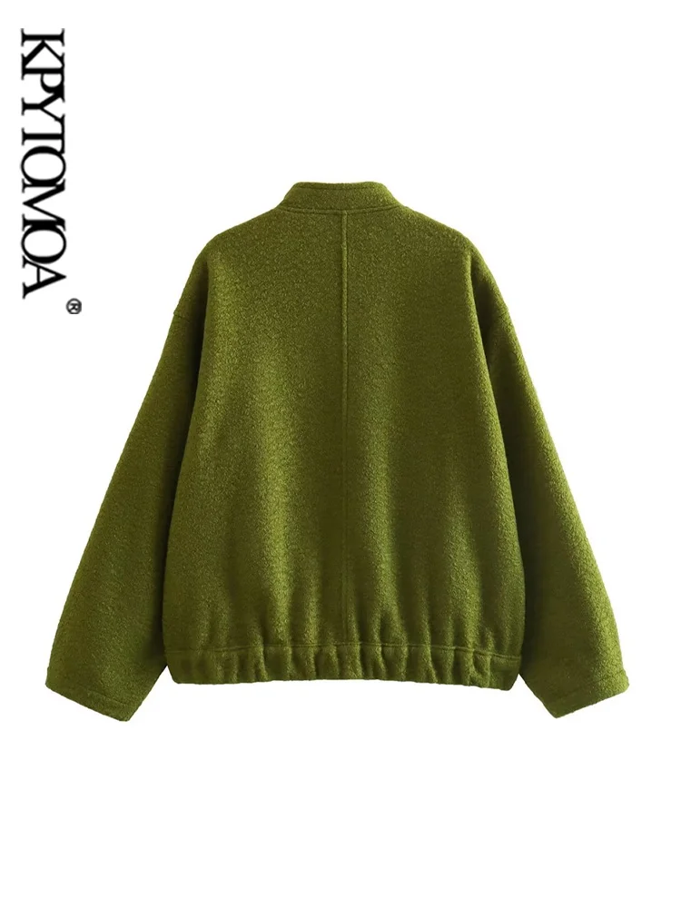 KPYTOMOA Women Fashion With Pockets Oversized Bomber Jacket Coat Vintage Long Sleeve Snap Button Female Outerwear Chic Tops